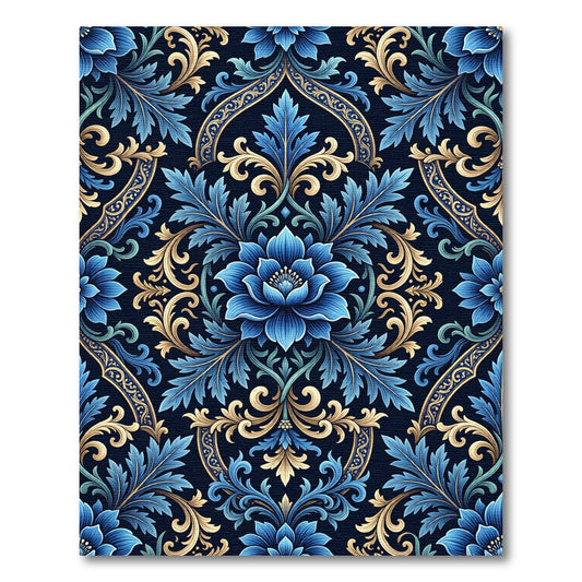 Deep Blue Golden Baroque Floral Rug