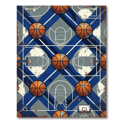 Basketball Court Blue Geometric Sport Rug