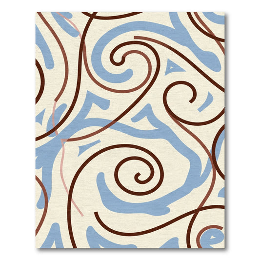 Cream Swirls Blue Waves Brown Lines Rug