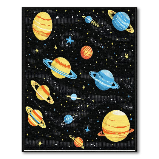 Retro Cosmic Planets Stars Rug