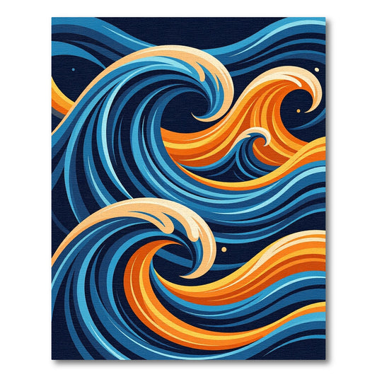 Abstract Blue and Gold Swirling Waves Rug