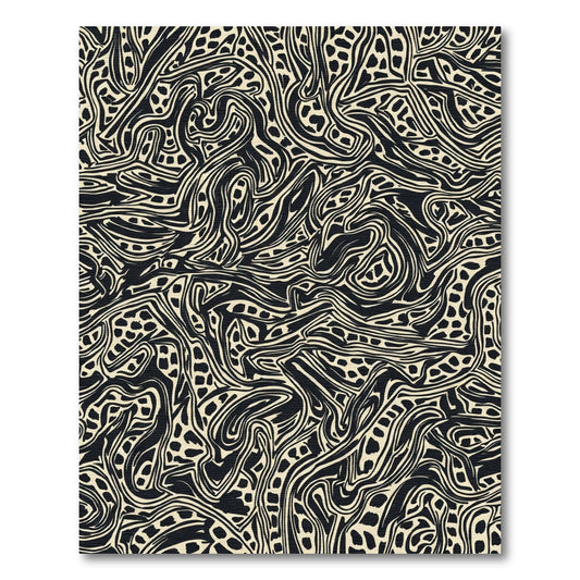 Black Cream Fluid Swirls Rug