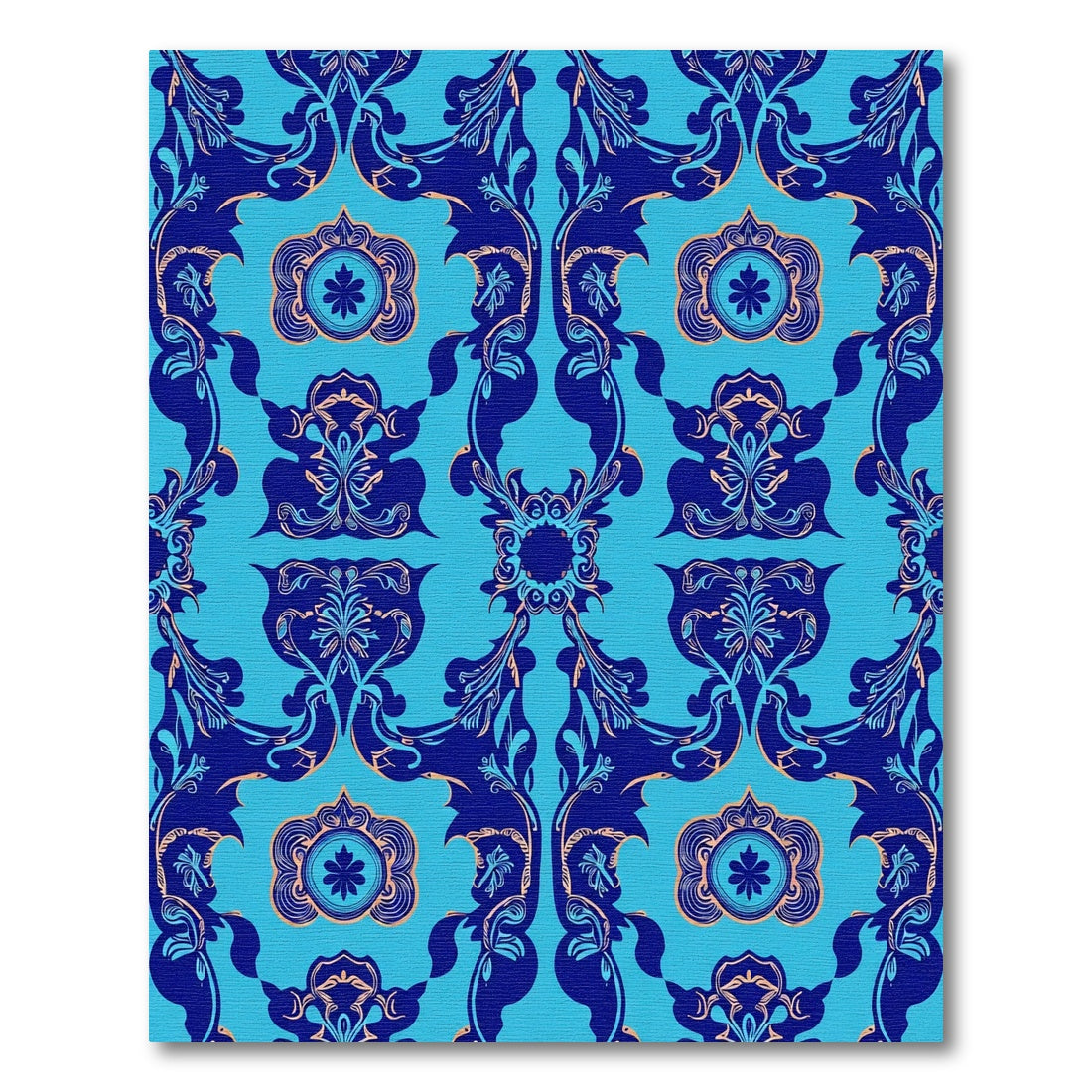 Navy Blue Coral Scrollwork Medallion Rug
