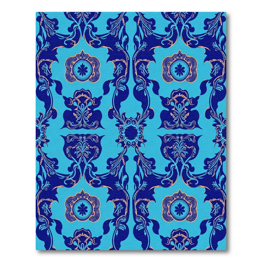 Navy Blue Coral Scrollwork Medallion Rug