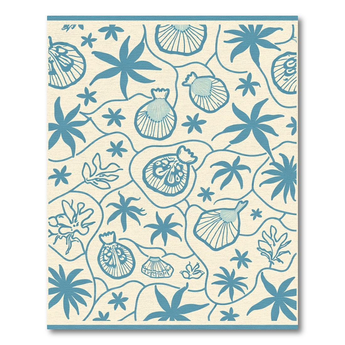 Blue Coastal Seashell Botanical Garden Rug