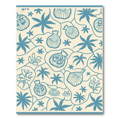 Blue Coastal Seashell Botanical Garden Rug