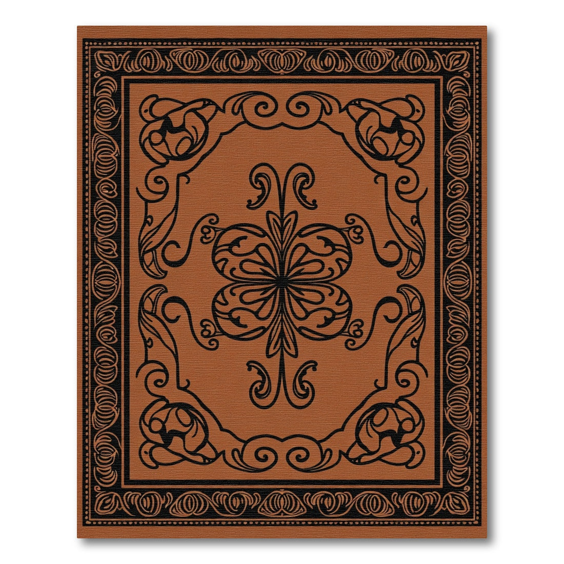 Terracotta Black Floral Art Nouveau Rug