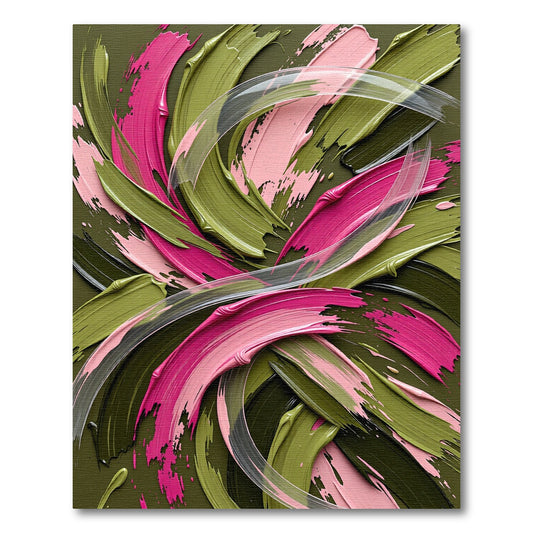Bold Pink and Olive Abstract Swirls Rug