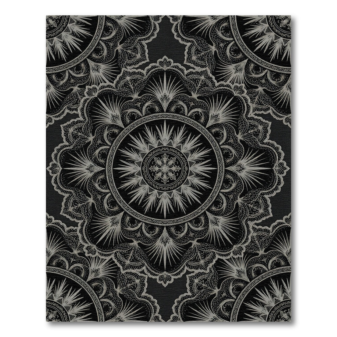 Ornate Monochrome Mandala Circular Floral Rug