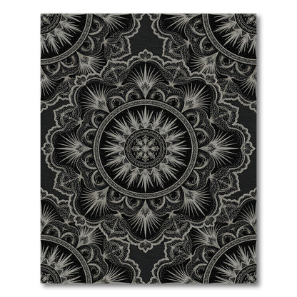 Ornate Monochrome Mandala Circular Floral Rug