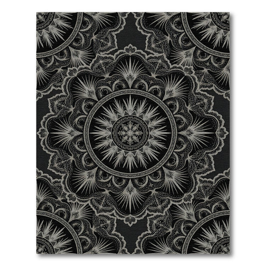 Ornate Monochrome Mandala Circular Floral Rug