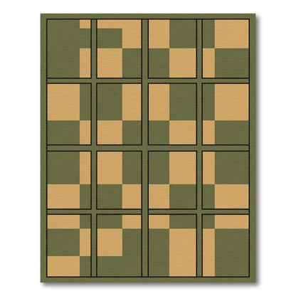 Olive Green Tan Quadrant Composition Rug