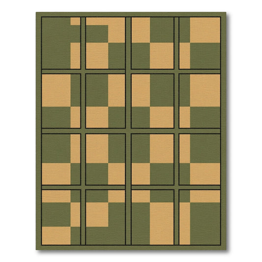 Olive Green Tan Quadrant Composition Rug