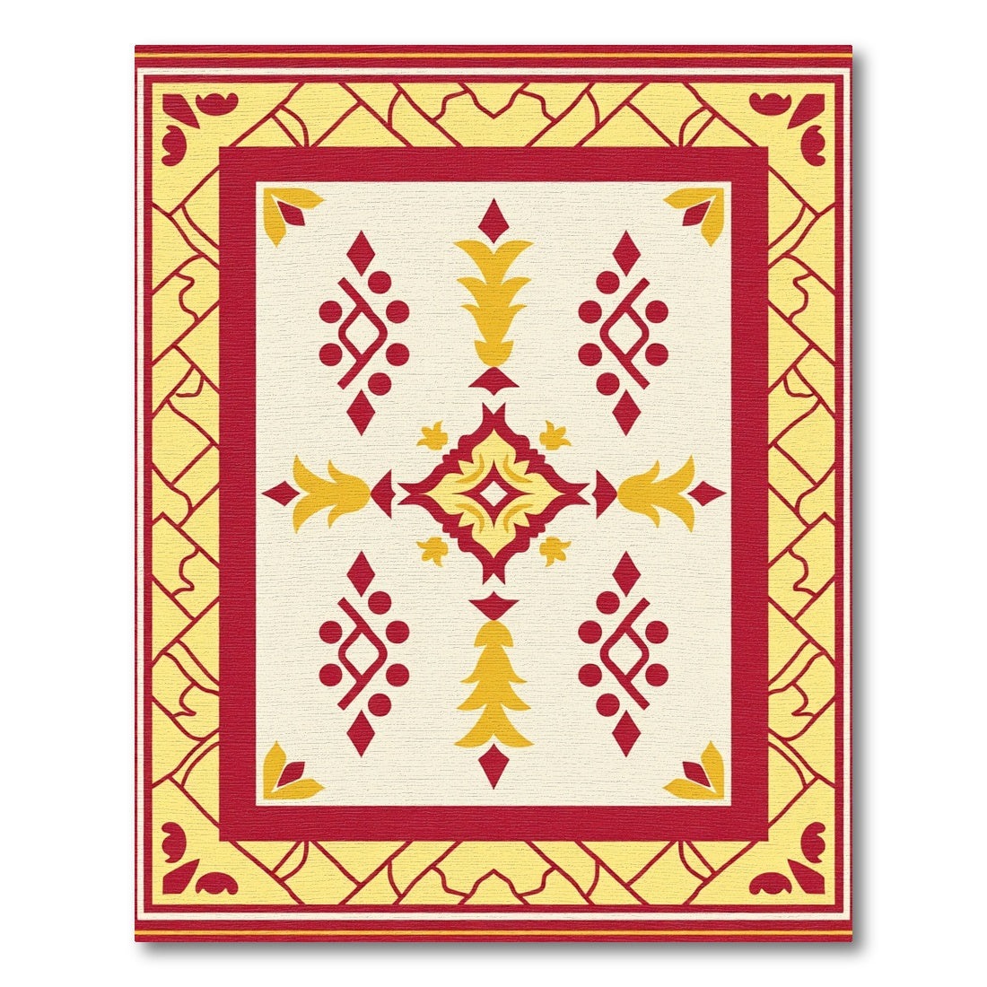 Crimson Yellow Floral Medallion Border Rug