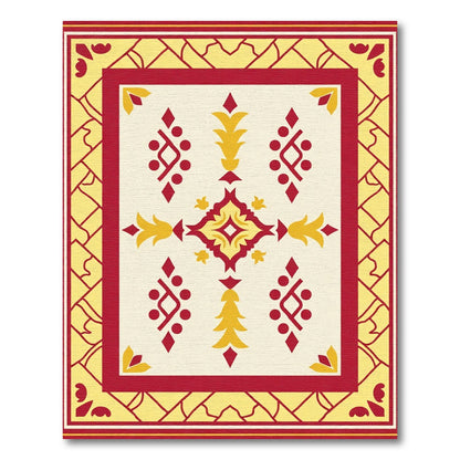 Crimson Yellow Floral Medallion Border Rug