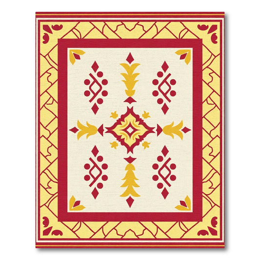 Crimson Yellow Floral Medallion Border Rug