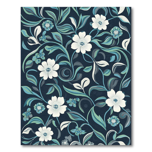 Midnight Blue Floral Vine Garden Rug