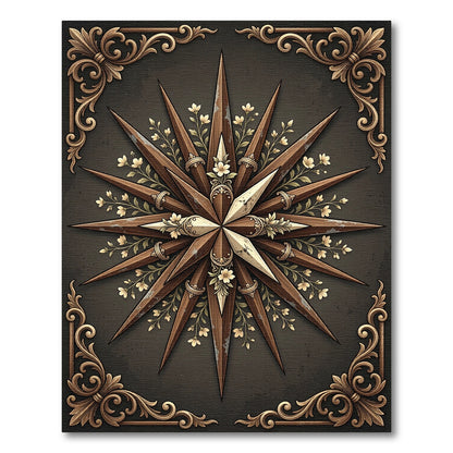 Ornate Bronze Floral Star Compass Rug