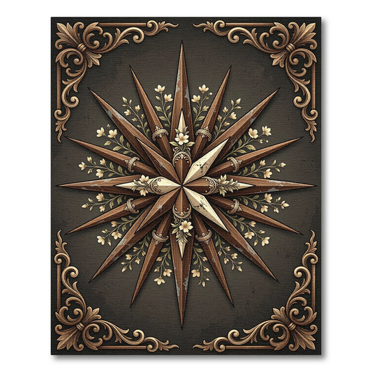 Ornate Bronze Floral Star Compass Rug