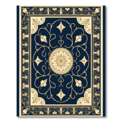 Dark Blue Golden Floral Medallion Rug
