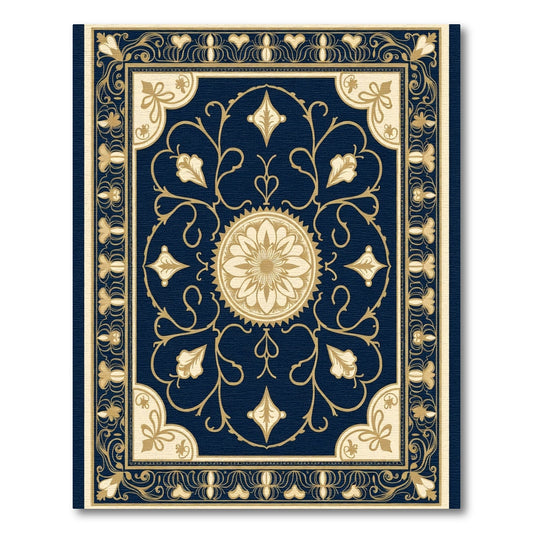 Dark Blue Golden Floral Medallion Rug