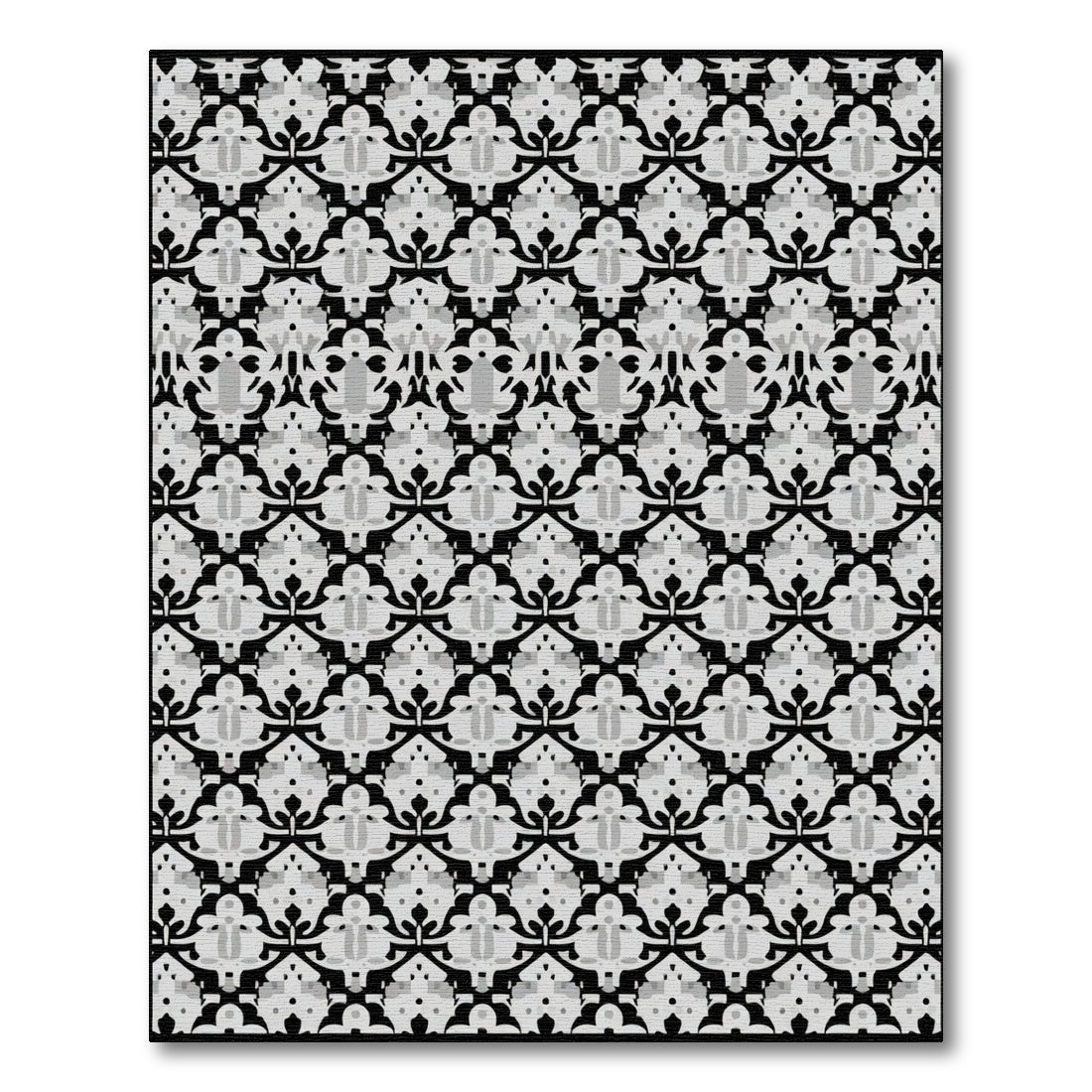 Classic Black White Damask Scroll Rug