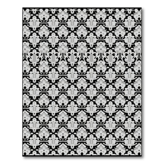 Classic Black White Damask Scroll Rug