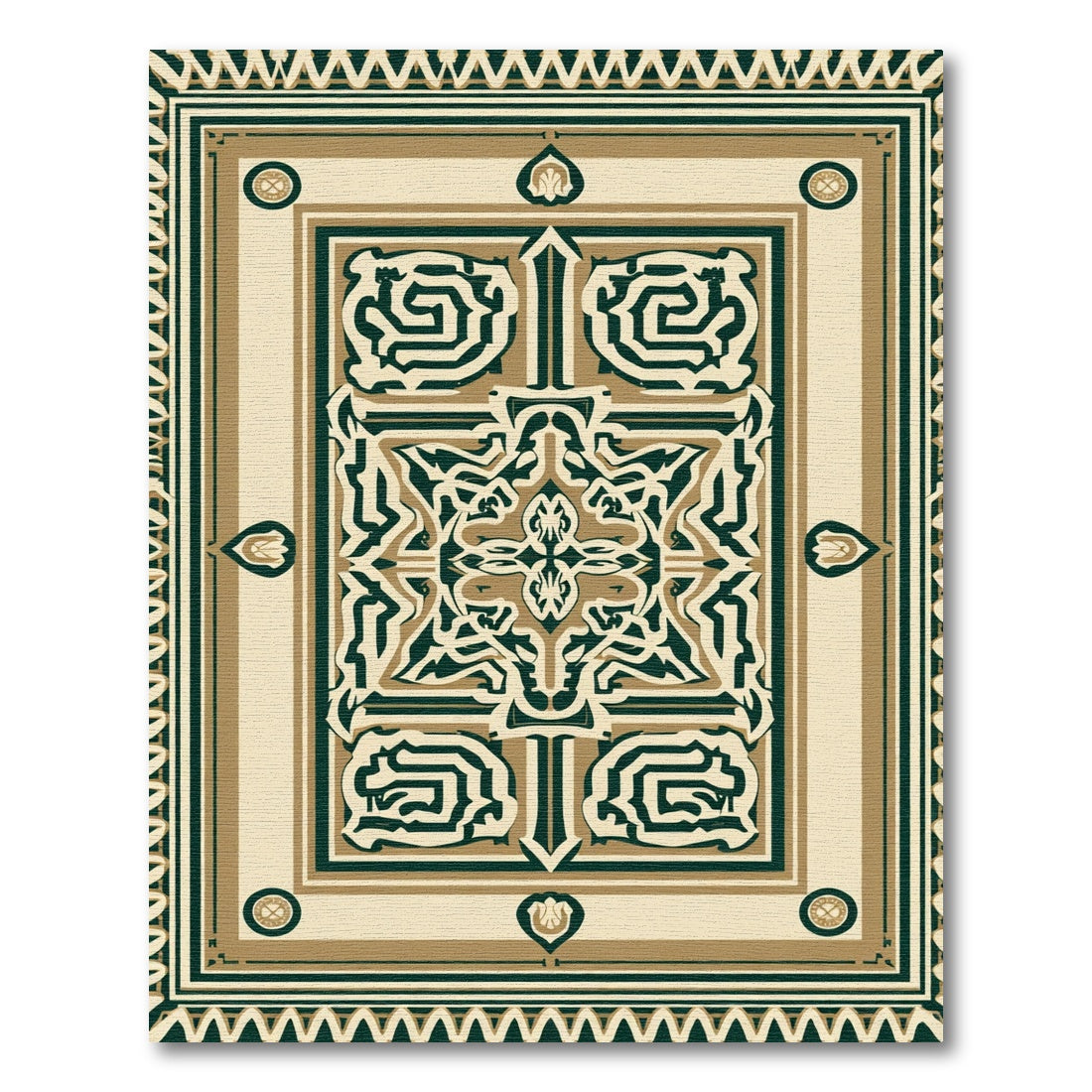 Elegant Taupe Black Geometric Medallion Rug