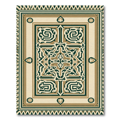 Elegant Taupe Black Geometric Medallion Rug