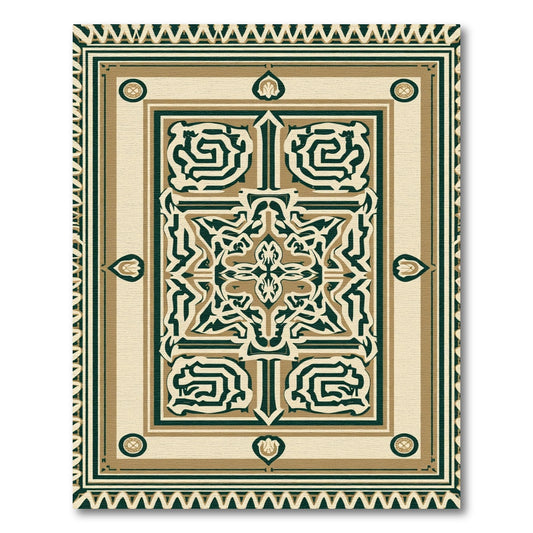 Elegant Taupe Black Geometric Medallion Rug