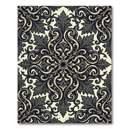 Ornate Black Ivory Acanthus Scroll Rug