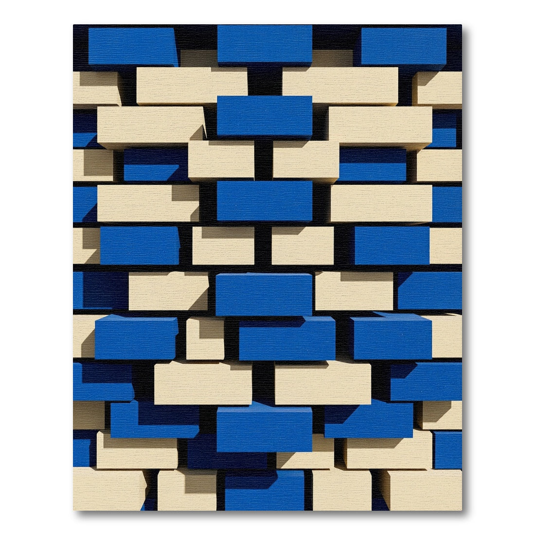 Modern Geometric Blue and Cream Blocks Rug