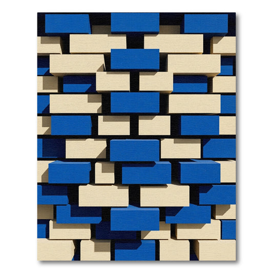 Modern Geometric Blue and Cream Blocks Rug