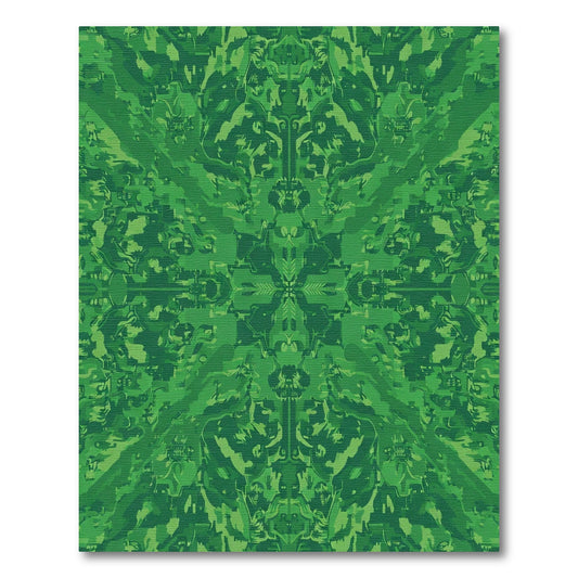 Emerald Green Symmetrical Abstract Landscape Rug