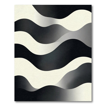 Monochromatic Black Cream Wavy Stripes Rug