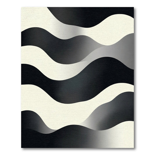 Monochromatic Black Cream Wavy Stripes Rug