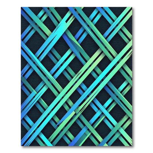 Modern Teal and Lime Intersecting Stripe Rug
