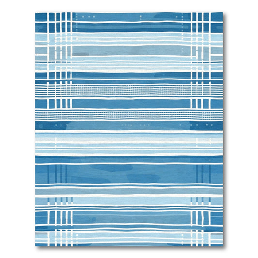Cool Blue Watercolor Stripe Grid Rug