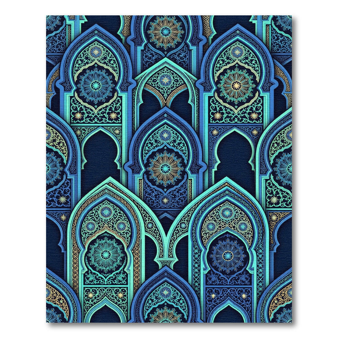 Intricate Teal Blue Arch Palace Mosaic Rug