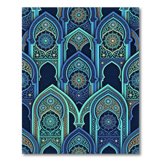 Intricate Teal Blue Arch Palace Mosaic Rug