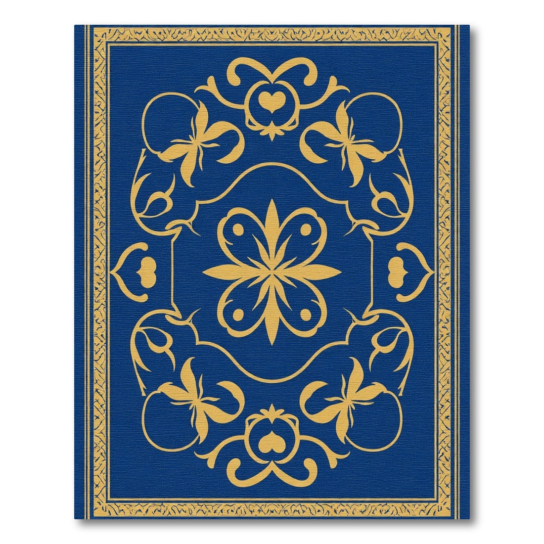 Golden Floral Medallion on Royal Blue Rug