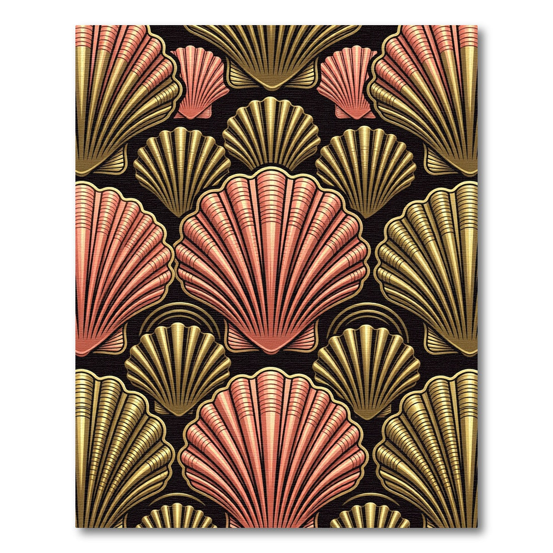 Golden and Coral Art Deco Seashells Rug