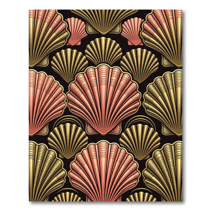 Golden and Coral Art Deco Seashells Rug