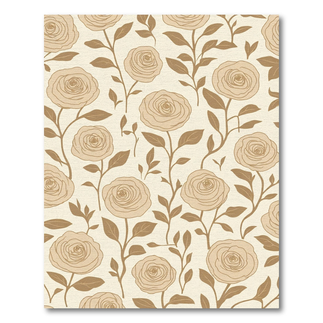 Neutral Tan Rose Vine Pattern Rug