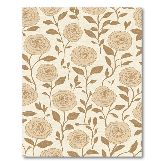 Neutral Tan Rose Vine Pattern Rug