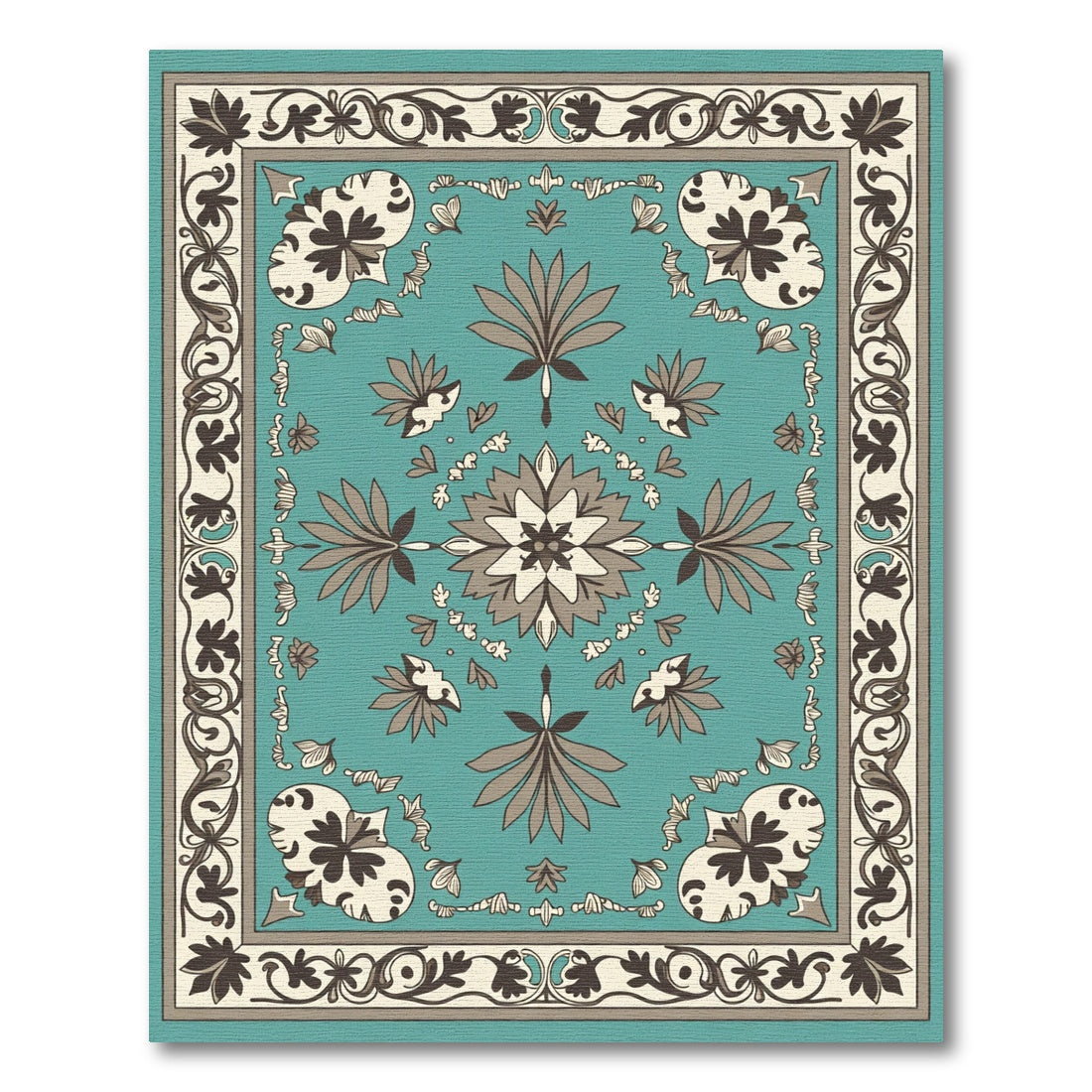 Aqua Bloom Border Accents Rug