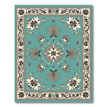 Aqua Bloom Border Accents Rug