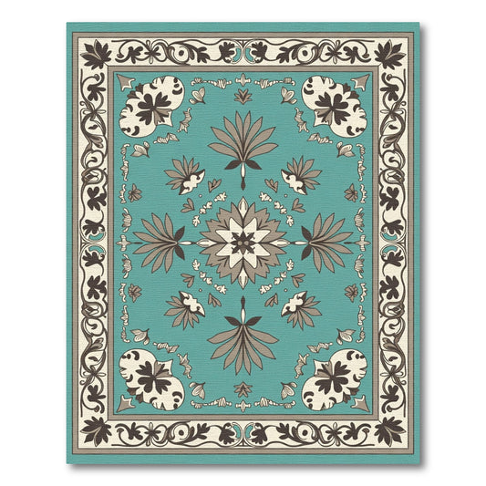 Aqua Bloom Border Accents Rug