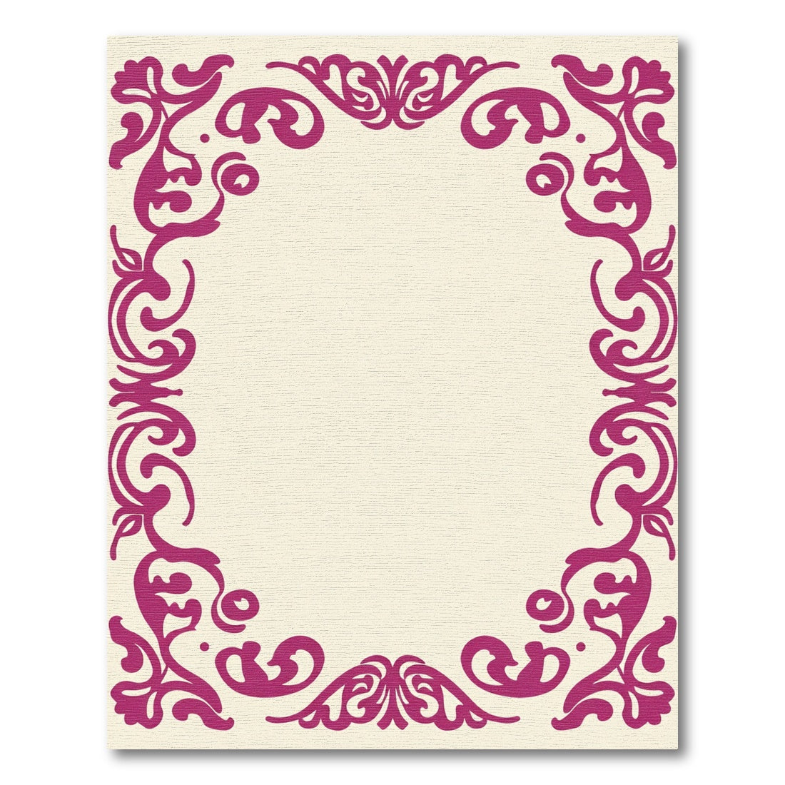 Deep Magenta Floral Scroll Frame Rug