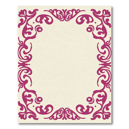 Deep Magenta Floral Scroll Frame Rug